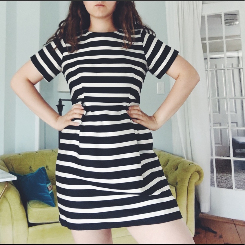 H&M white and black striped dress